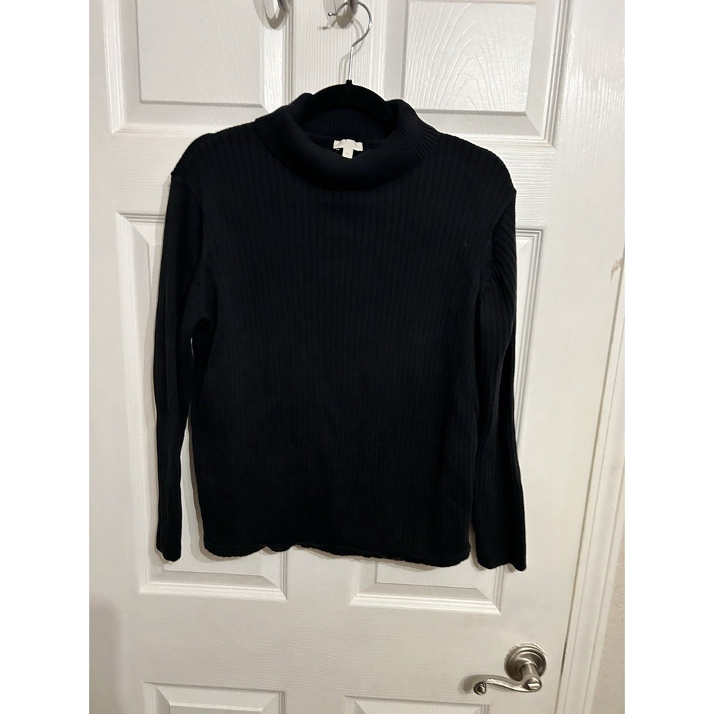 Talbots Woman's 2X Sweeter Turtleneck Ribbed Black Preppy Minimalist Goth Cotton